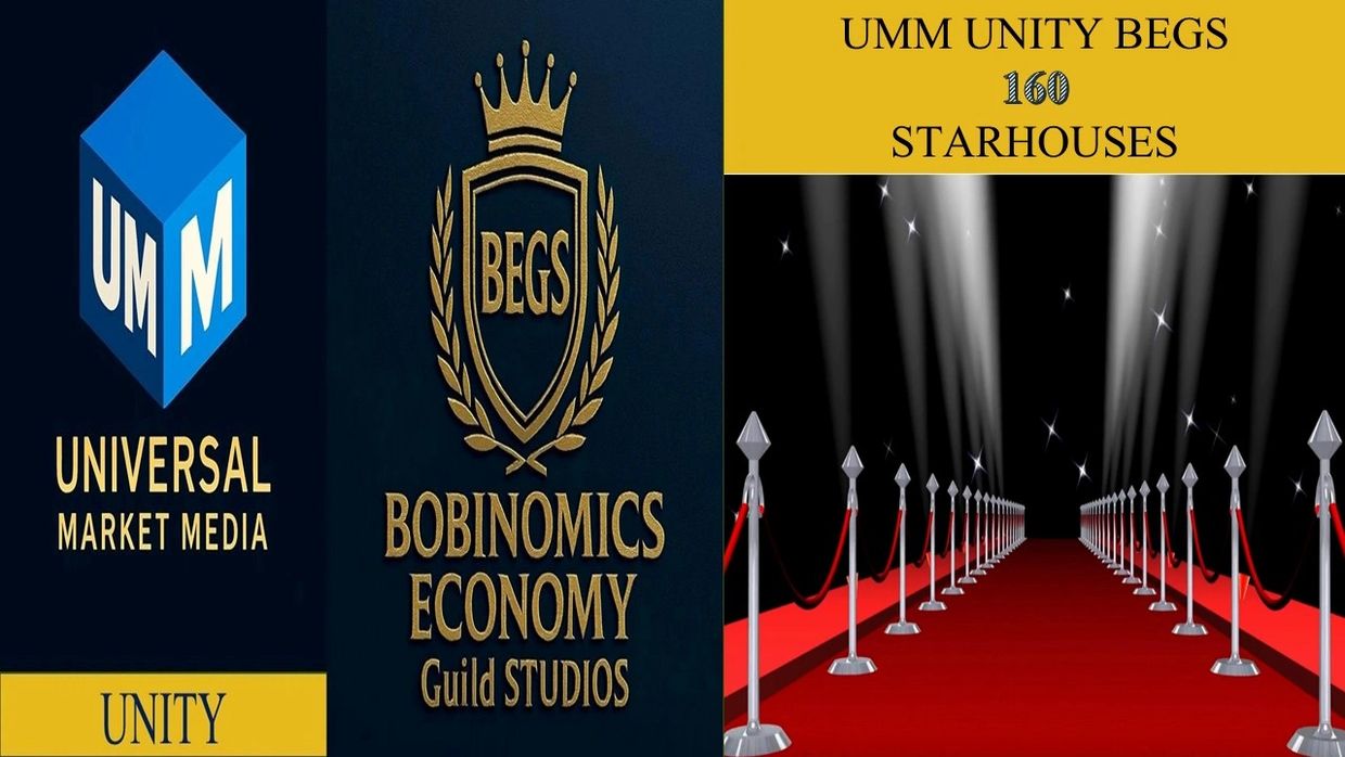 Logos of Universal Market Media, Bobinomics Economy, and a red carpet with a call for 160 starhouses.