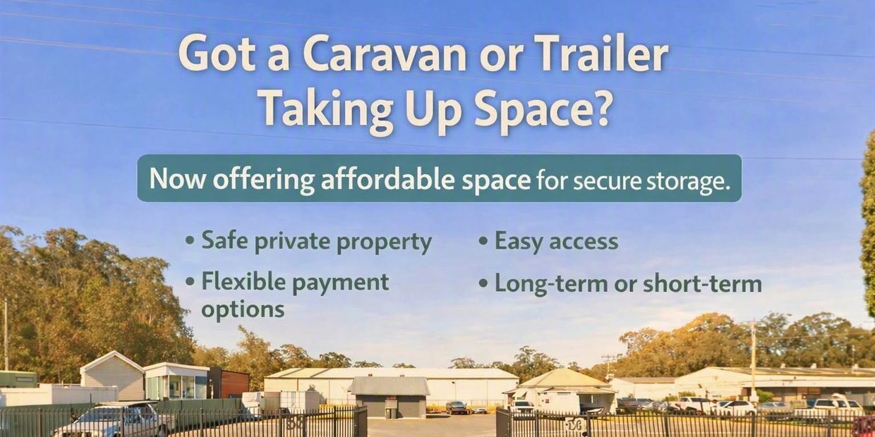 Affordable secure storage for caravans and trailers.
