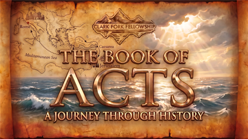 The Book of Acts: A Journey Through History poster with a vintage map and ocean background.