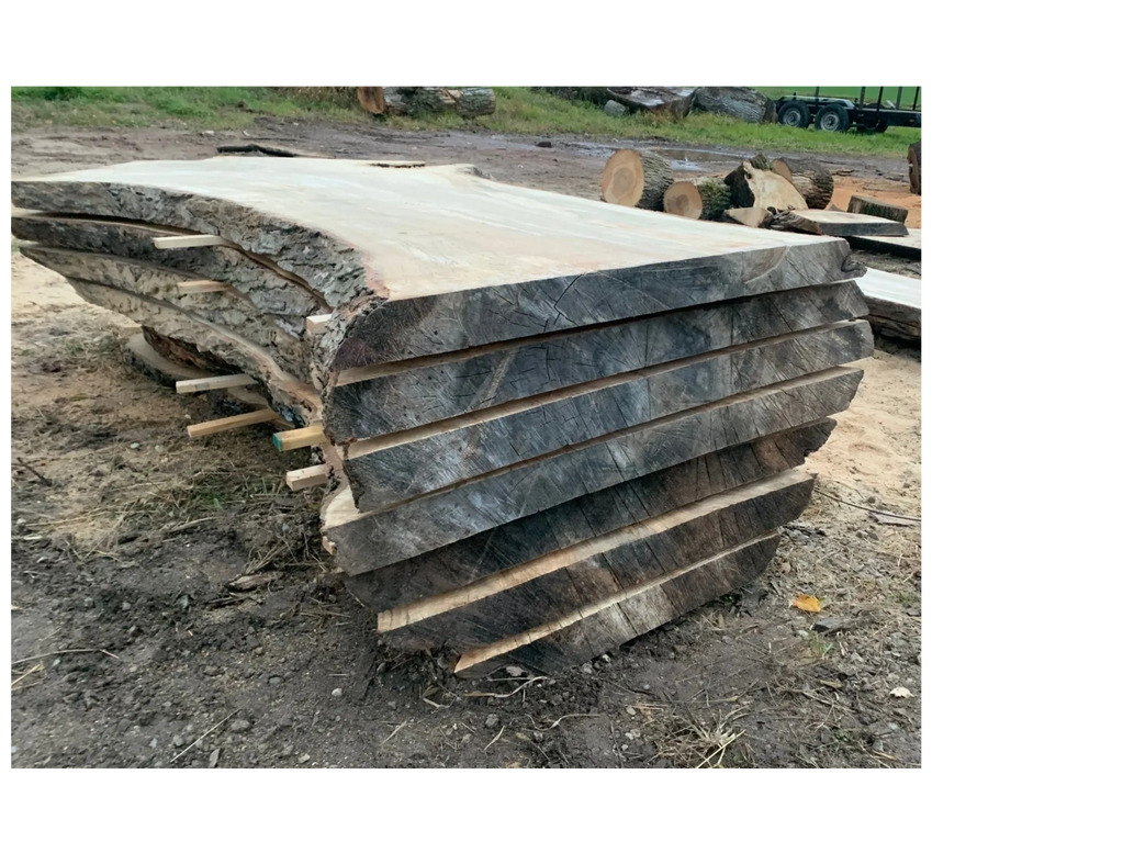 Large live edge slab stacked in boule form.