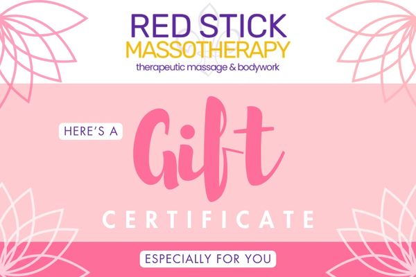 Pink gift certificate with floral designs and text.