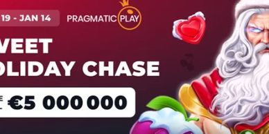 Sweet Holiday Chase game promo with a €5 million prize pool from Nov 19 to Jan 14.