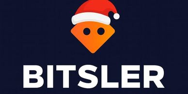Bitsler logo with a festive Santa hat on a dark background.