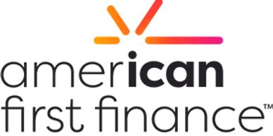 Logo of American First Finance with colorful lines above the text.