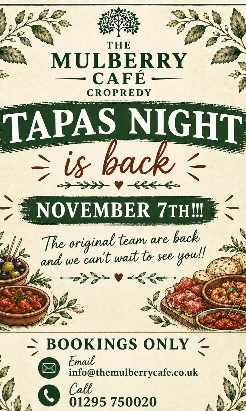 Tapas Night returns November 7th at The Mulberry Café Cropredy.