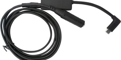 Black GoPro audio extension cable with USB-C and 3.5mm jacks.