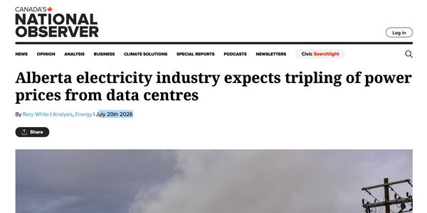 Headline about Alberta electricity price increase due to data centres.