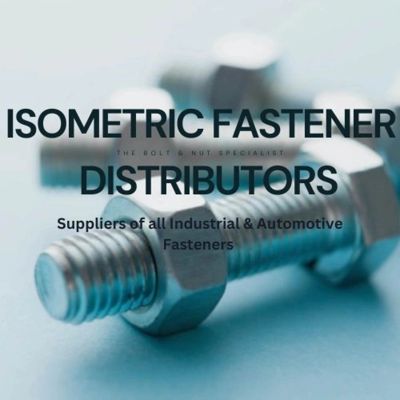 Close-up of a bolt with text about fastener distributors.