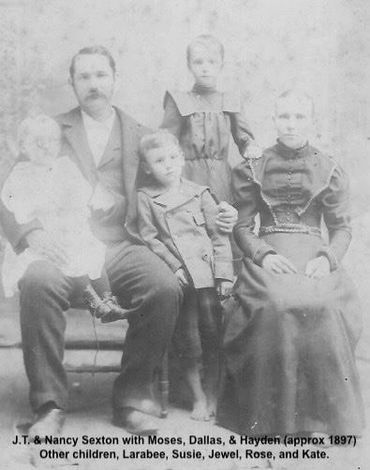 John Thomas Franklin Sexton & Nancy Catherine Skeen, Dallas, Moses, Hayden.