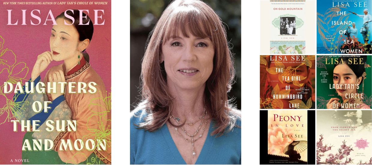 Book cover of 'Daughters of the Sun and Moon' by Lisa See with an illustrated woman.