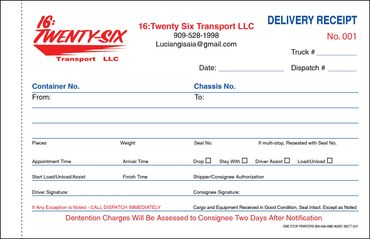 Trucking Container Delivery Receipt #2097 available in duplicate and triplicate sets.