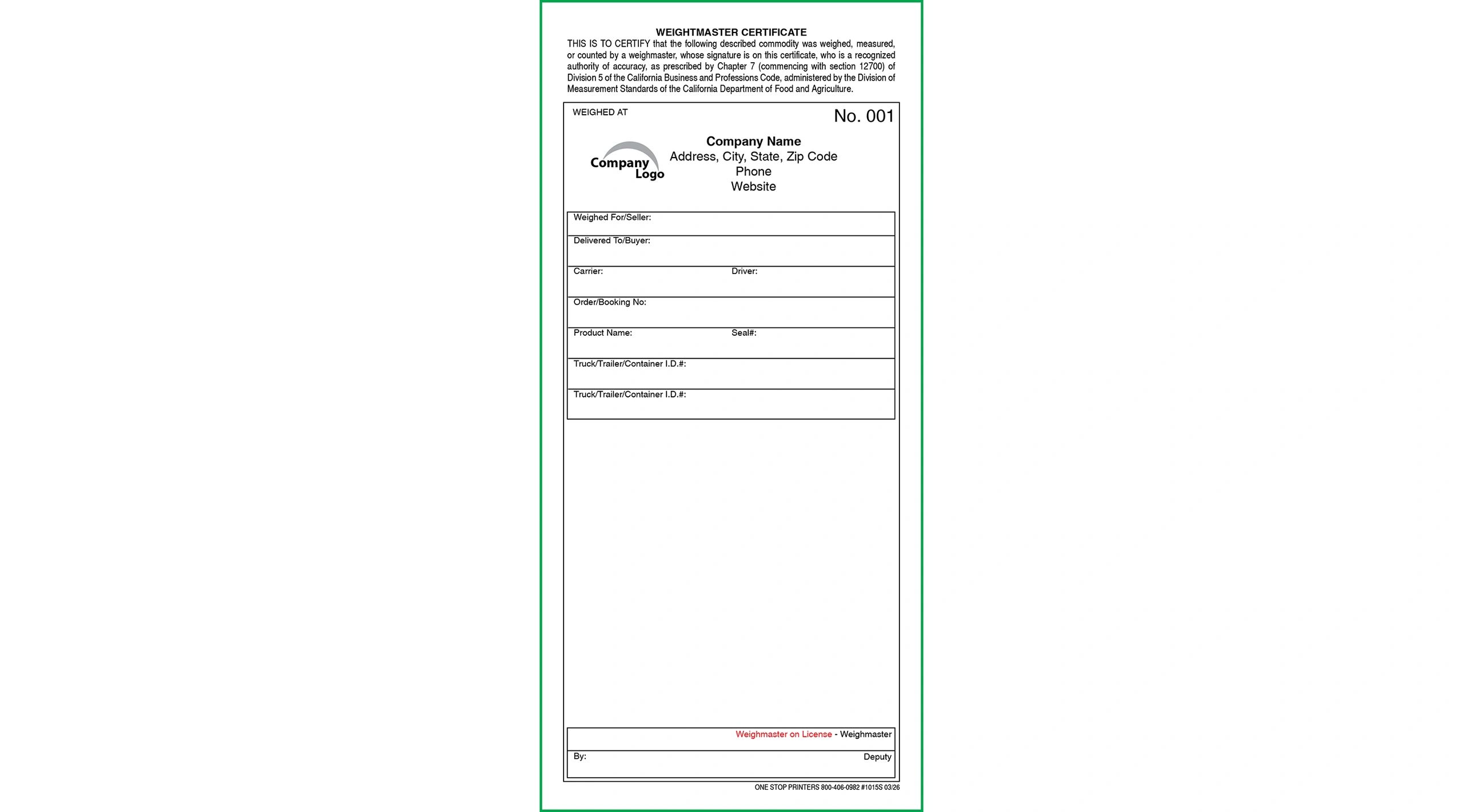 Weight Note Document Scrap Metal Scale Weight Ticket