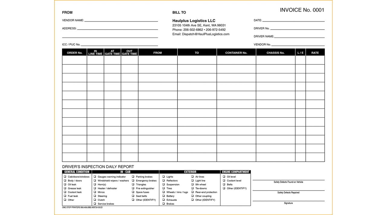 Driver's Daily Inspection Report and Manifest for Free Printable Driver Vehicle Inspection Report Form