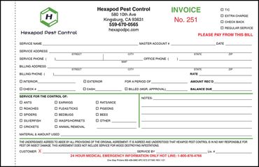 Pest Control Service Slip #1072 printed in duplicate sets with a free color printing upgrade.