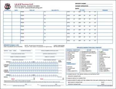 Custom Truck Driver's Daily Log and Manifest printed by One Stop Printers for LA & B Trucking LLC
