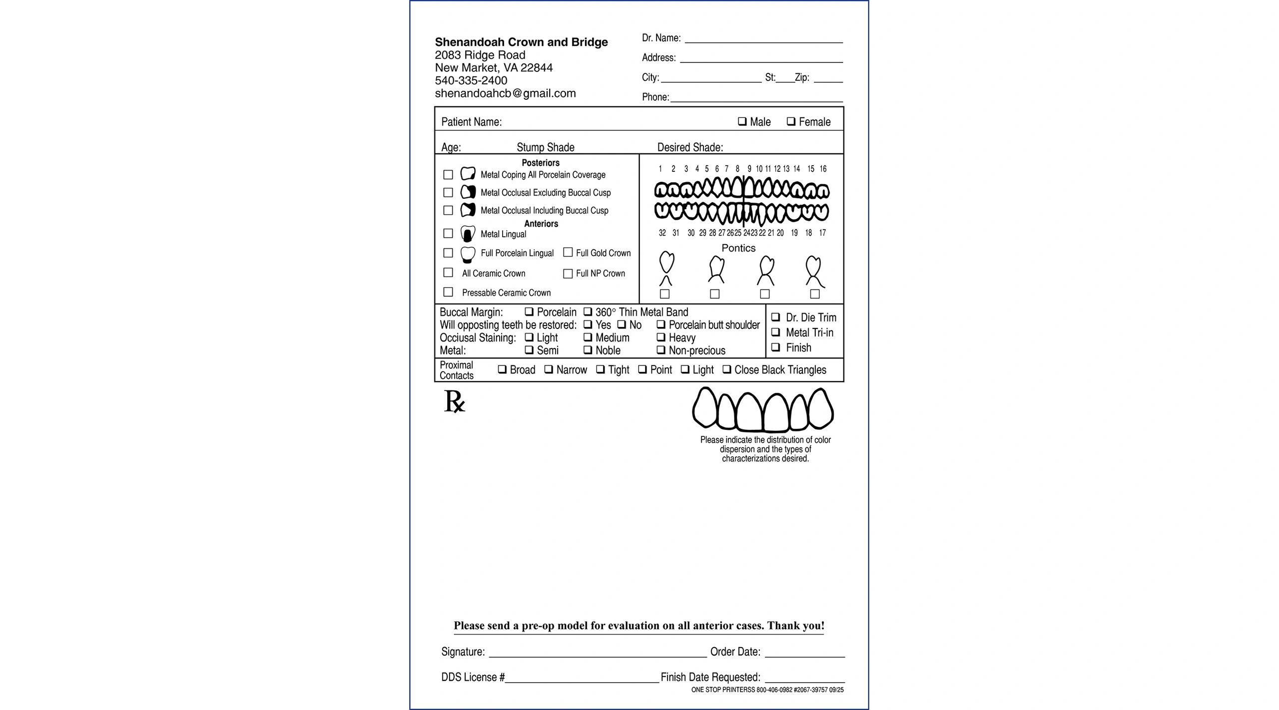 Dental Lab Slip