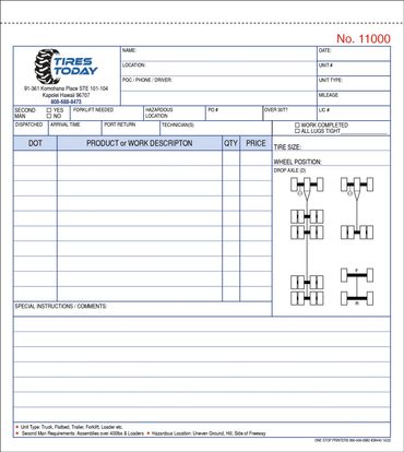 Truck Tire Service Order available in duplicate and triplicate sets and with wraparound covers
