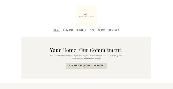 Homepage of Wesley Martin offering home repairs and HVAC services.