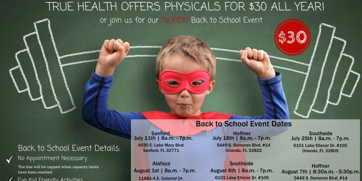 True Health Flyer, ehmott, back to school events, Florida back to school events