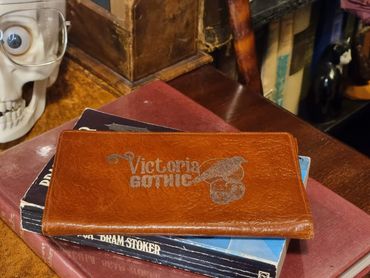 Vintage Leather Purse / Wallet with Raven, Moon and Skull