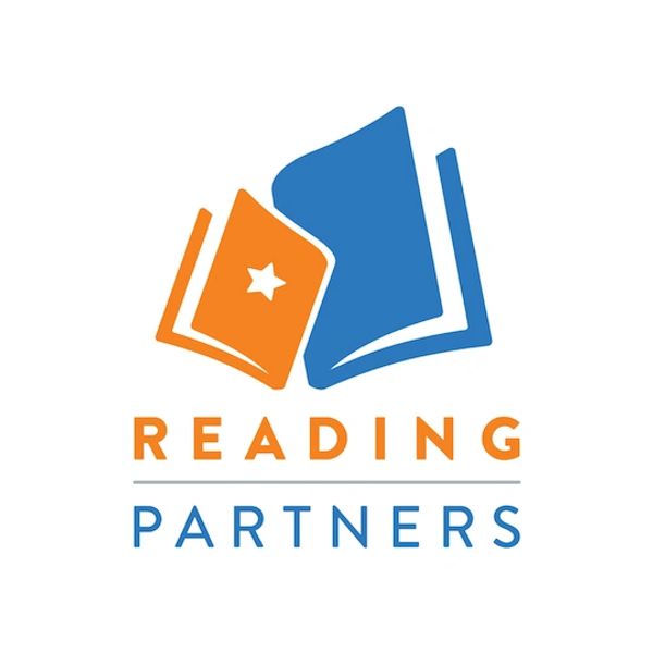 Logo showing two stylized books in orange and blue with 'Reading Partners' text.