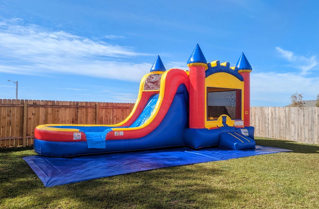 Classic gender neutral combo bounce house with slide