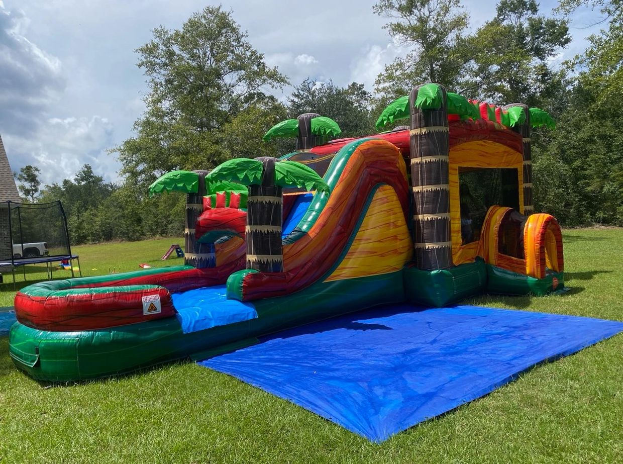 Extra large tropical inflatable bounce house with water slide combo unit