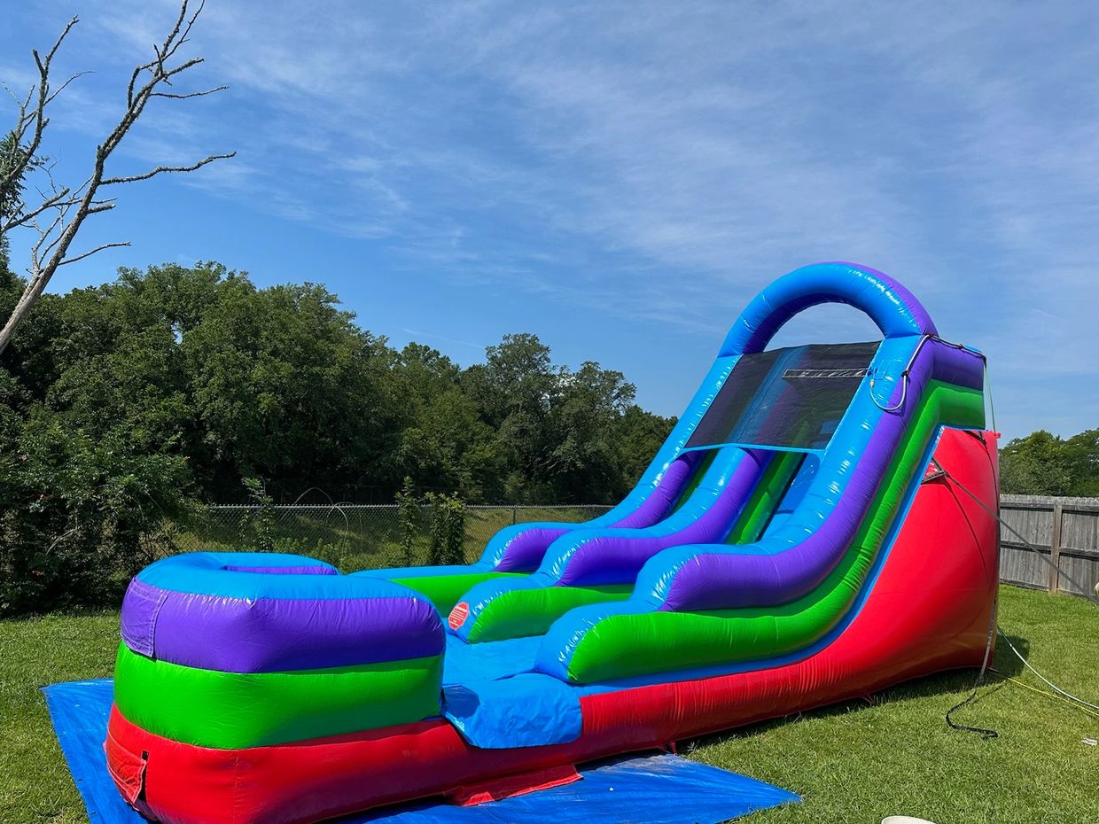 15 ft. multi-color inflatable water slide with splash pad pool