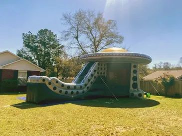 UFO flying saucer combo bounce house with slide
