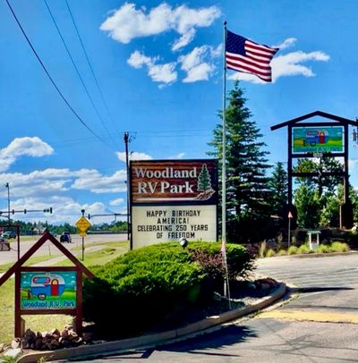 Woodland RV Park entrance off of Hwy 24