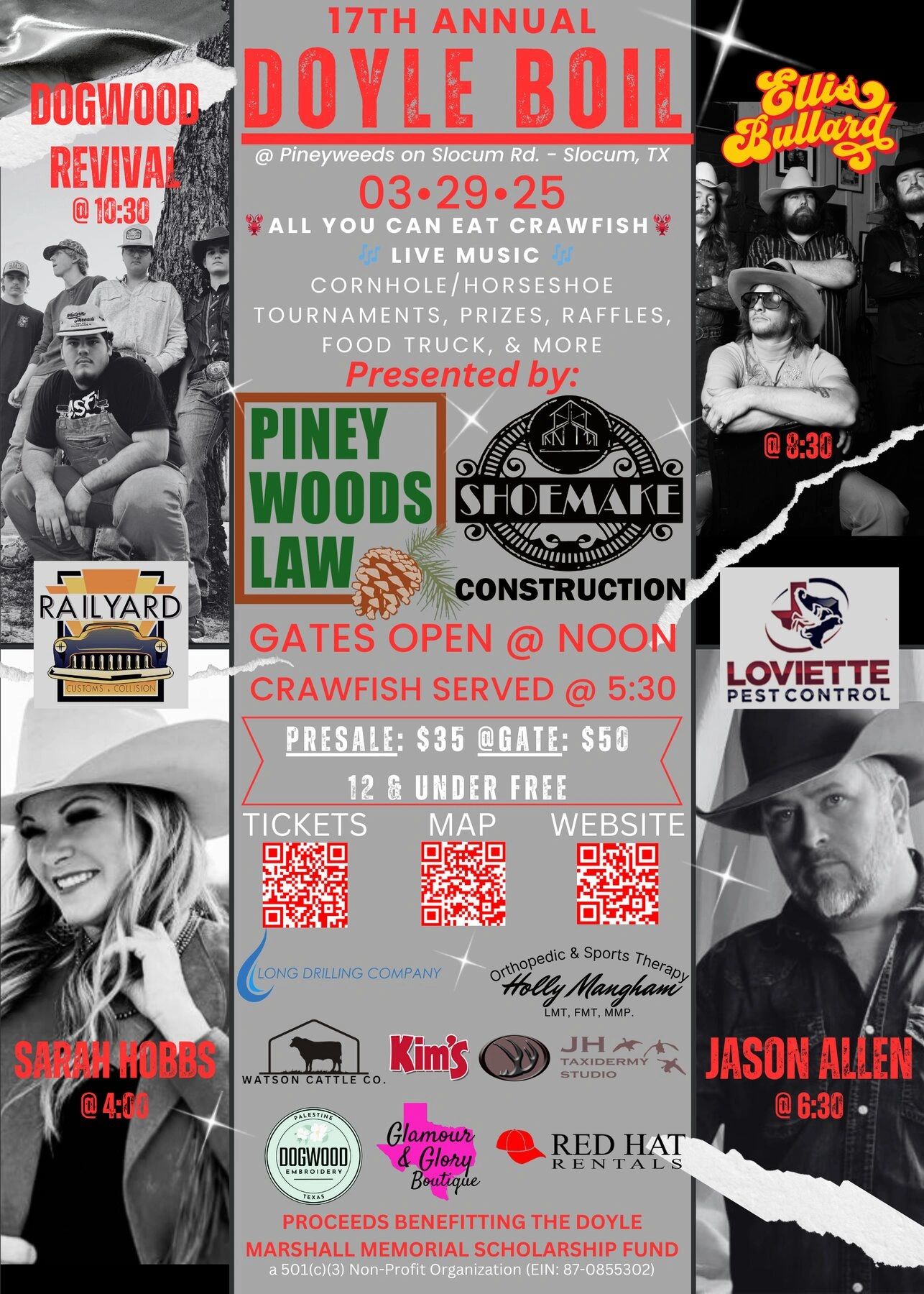 17th Annual Doyle Boil poster: featuring Dogwood Revival, Ellis Bullard, Sarah Hobbs, & Jason Allen