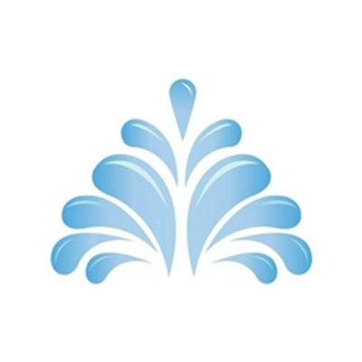 Stylized blue water splash icon on white background.
