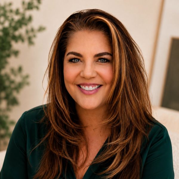 Smiling woman with long brown hair.