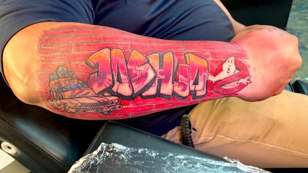 Sleeve tattoo ghostbusters famous movies charlotte nc tattoo shop near me lone wolf tattoo