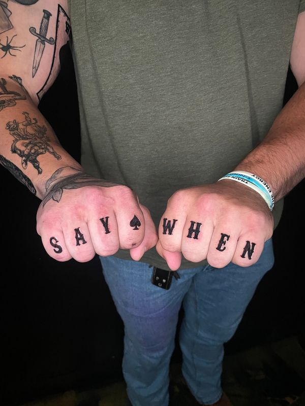 Knuckle tattoo. Hand tattoos charlotte ink movie tattoo cowboy tattoo lone wolf tattoo