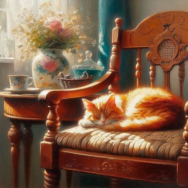 Cat resting on a chair in the sun