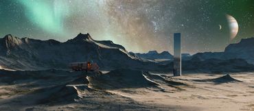 Space lanscape with monolith.