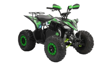 Green and black all-terrain vehicle (ATV).