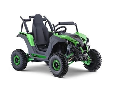 Green and black off-road utility vehicle.