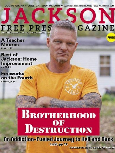 Man with tattoos on the cover of Jackson Free Press magazine.