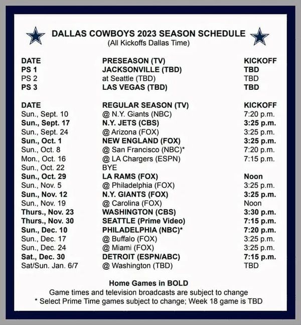 Dallas Cowboys 2023 season schedule