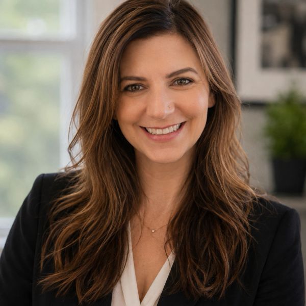Smiling woman with long brown hair.
