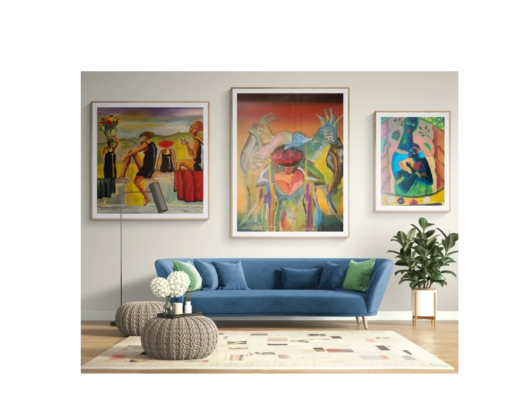 Artwork: Waiting for Moses, Queen, and Mama y Figlio. Shown on archival paper, matted and framed.