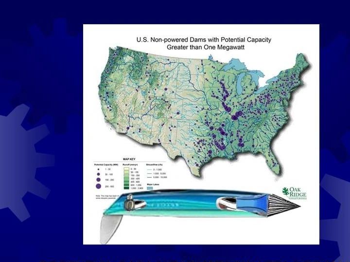 Map showing U.S. non-powered dams with potential power generation capacity over one megawatt.