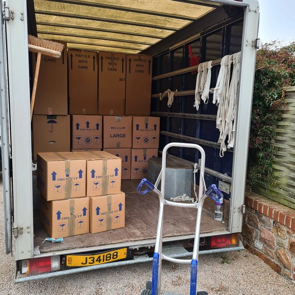 White van filled with boxes