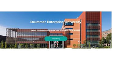Modern university building with clear enrollment call-to-action.