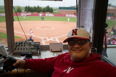 Nate Rohr broadcasting Husker Softball