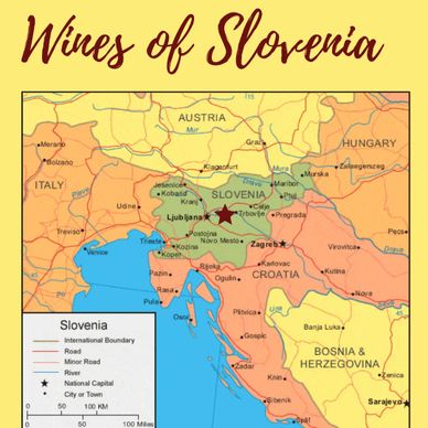 Map highlighting the wines of Slovenia and its neighboring countries.