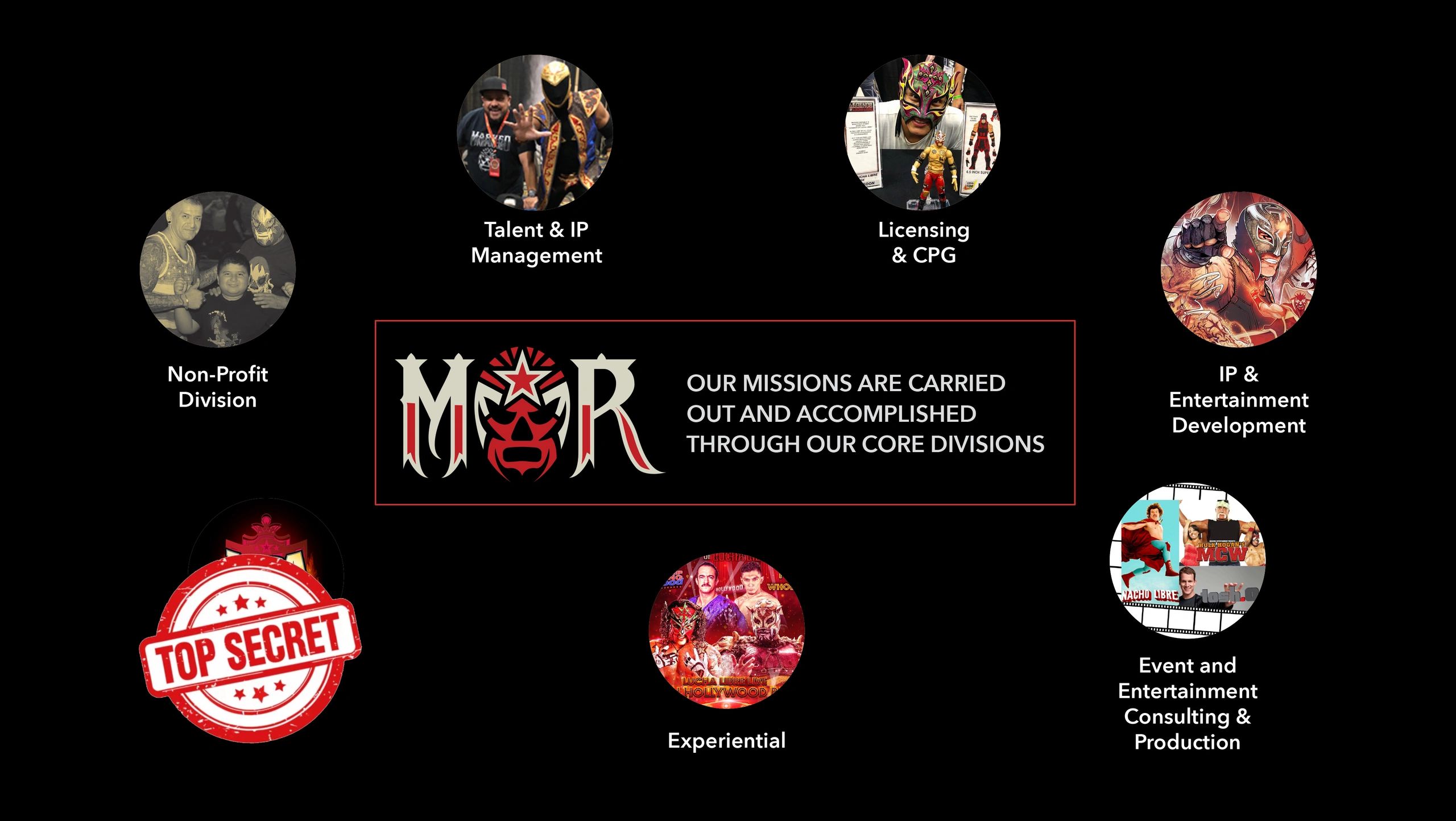 Overview of core divisions of a wrestling organization.