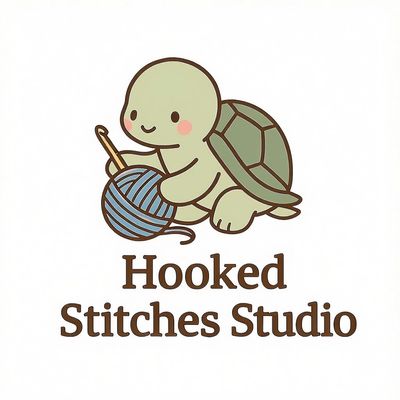 Cute turtle crocheting yarn logo.